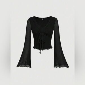 SHEIN Mod Black Flared Sleeve Blouse